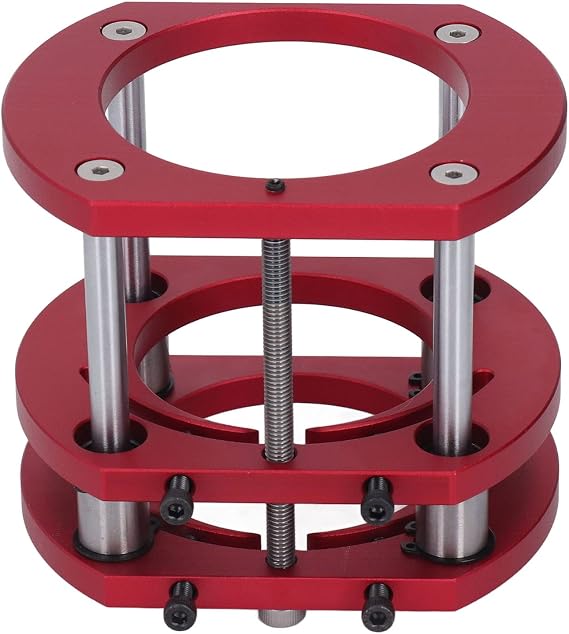 Router Lift Base Kit, Manual Aluminum Alloy Stainless Steel 4 Jaw Clamping, Router Table Saw Insert Base Plate, Router Table Lifting System Kit for Small Trimming Machines, Small Gong Machine, Red