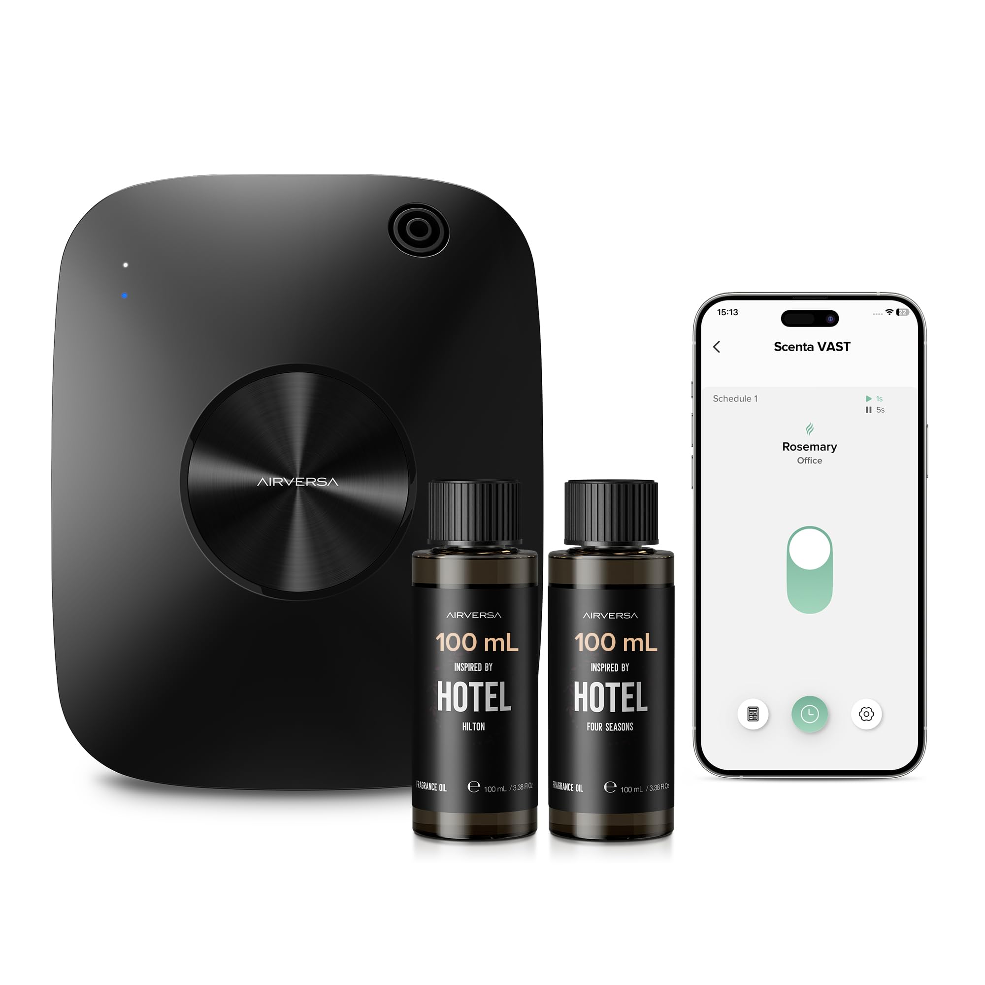 Smart Waterless Essential Oil Diffuser Hotel Scent Starter Kit, 400mL Capacity with 200mL Fragrance Oil, Up to 2000 sq ft Scent Air Machine with 12A1V Power Adapter for Large Room, ANA Black Kit