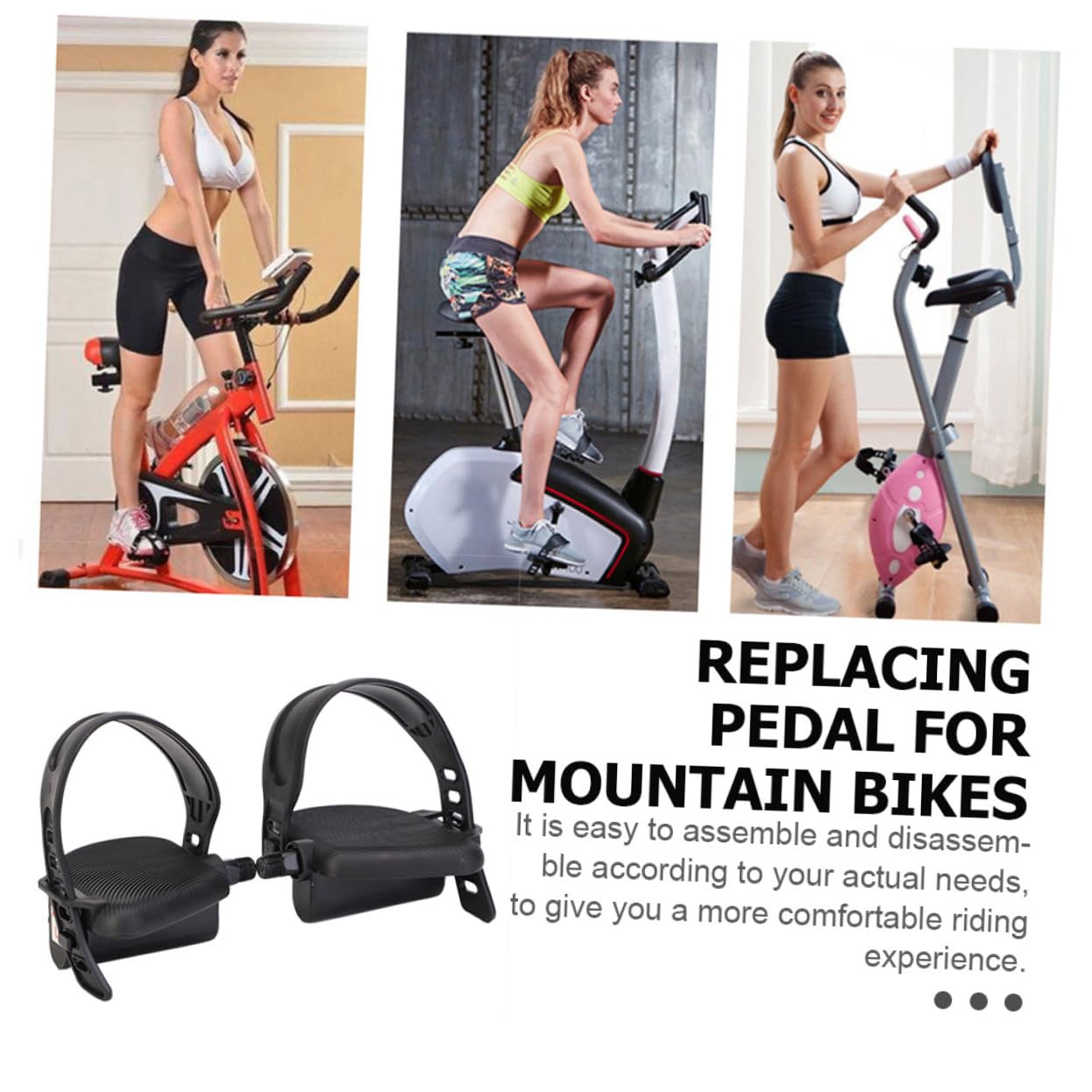 UPKOCH Pédales de Vélo d'exercice Noires Sangles en Caoutchouc Réglables, Faciles à Assembler Démonter, Accessoires pour Vélo Fitness en Extérieur