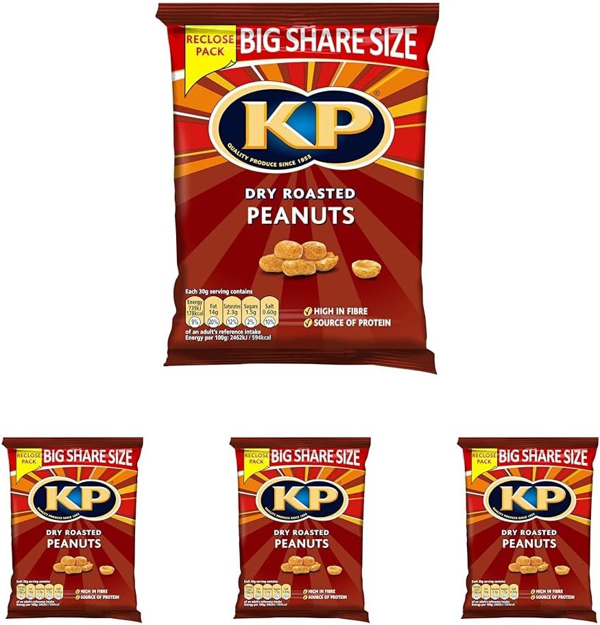 KP Dry Roasted Peanuts Share Size, 415g (Pack of 4)