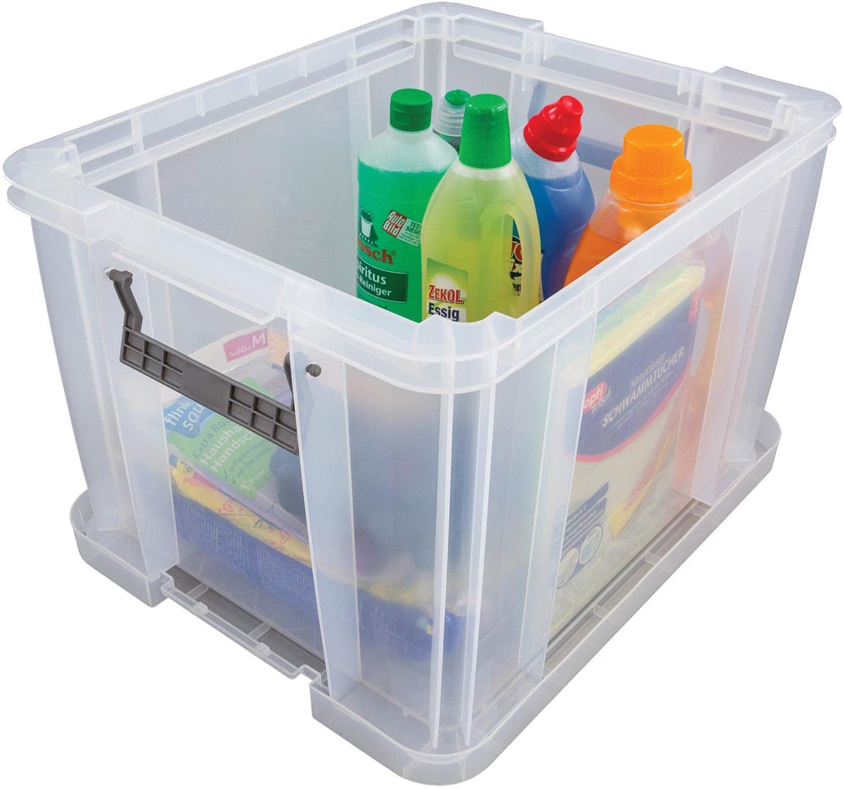 3 Bankers Box ProStore Aufbewahrungsbox aus Kunststoff mit Deckel, 36 l, superstarke stapelbare Kunststoff-Aufbewahrungsboxen (31,5 x 47,5 x 38 cm), transparent
