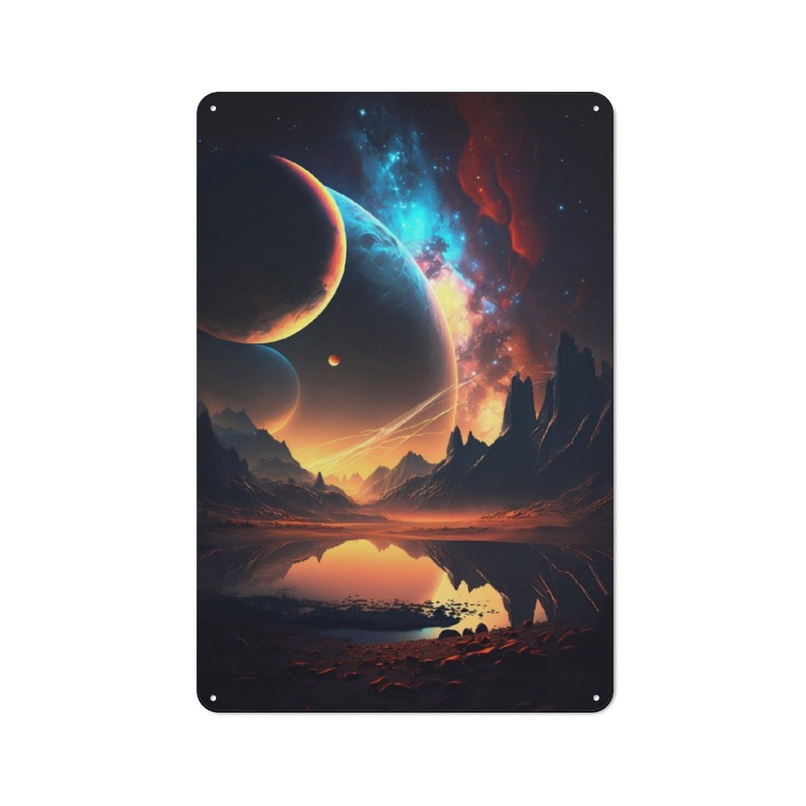 Junmoney Dawn In Space Landscape Industrial Decorative Metal Plaque 30X20cm, Studio Wall Art For Flat, Bar, Studio Or Gallery Wall
