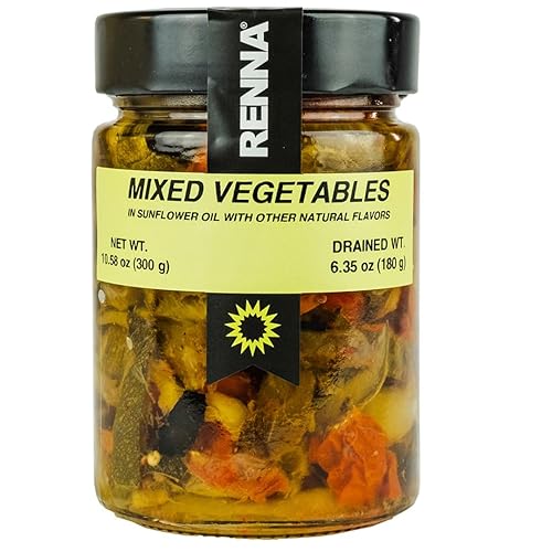 Renna, Verduras mixtas conservadas en aceite (10.58 oz), sabor mediterráneo, Para aperitivo antipasto, Ensalada Antipasto, Producto de Italia disponible en Yaxa Colombia