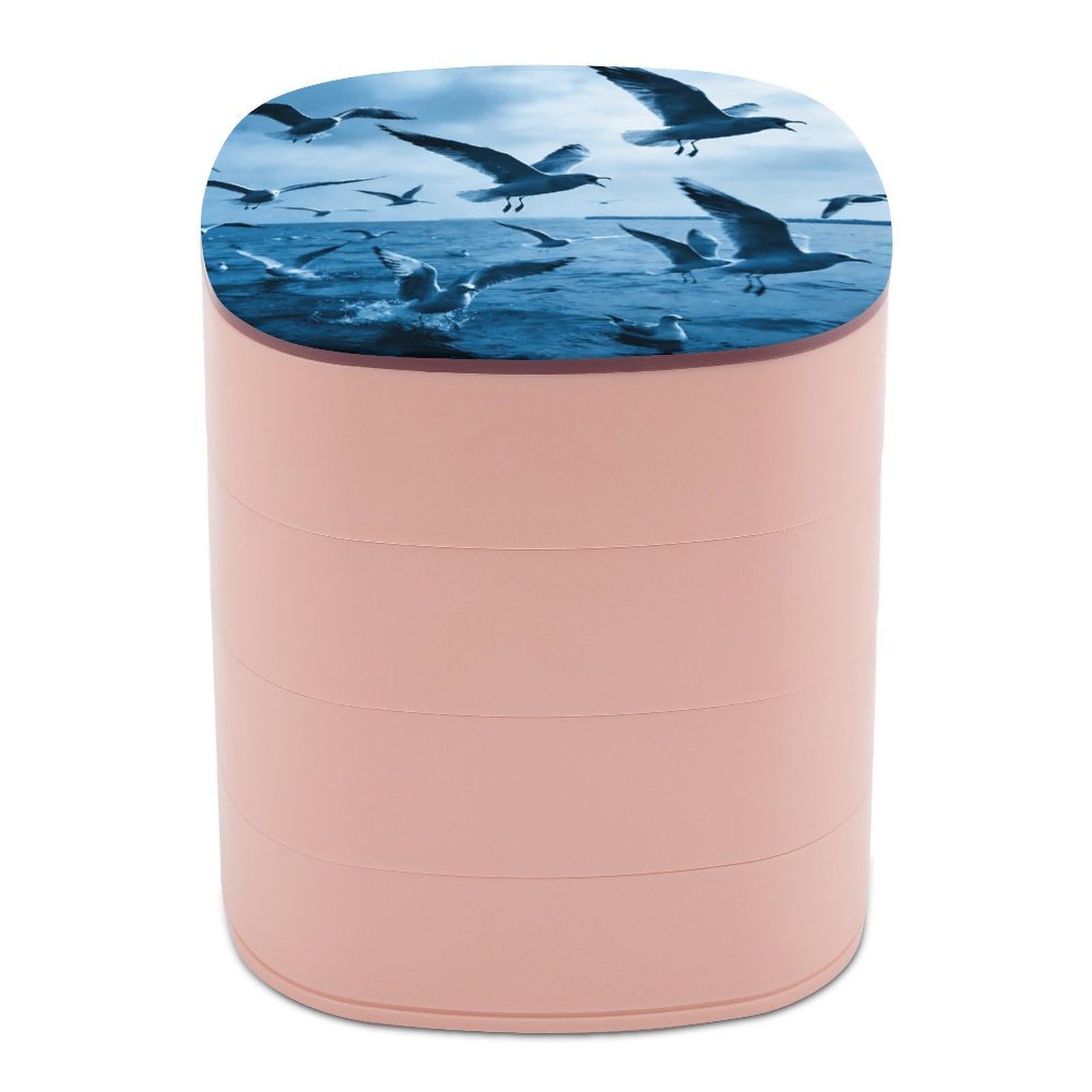 LZQPOEAS Flocks of Seagulls Follow The Wind. Jewelry Box Women Jewelry Organizer Travel Jewelry Case Cute Necklace Ring Storage Organizer 4-Layer Rotating Jewelry Tray Case with Mirror for Bracelets