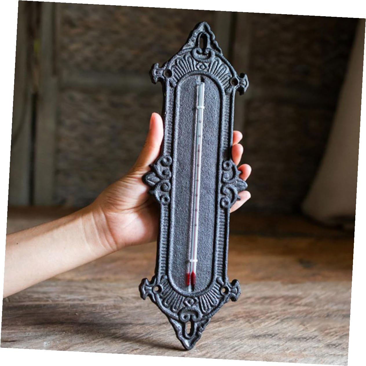 Gewächshausthermometer aus Eisen Schwarz, Wandmontierbar für Innen
