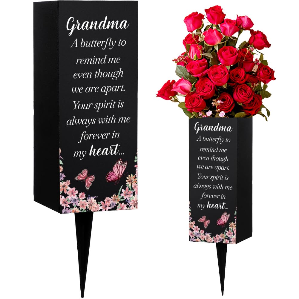 Jarrones de cementerio WEBEEDY de metal para decoración de tumbas con mariposas