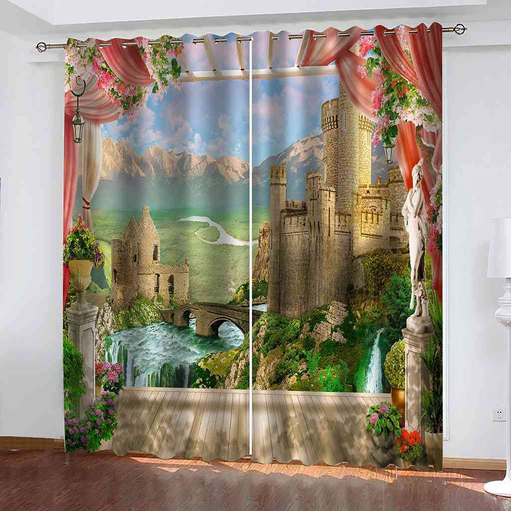 Rideaux salon d'enfants château féerique pour une décoration de chambre douce
