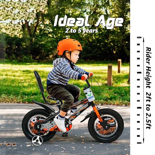 VESCO Kick 14 T Kids Cycle with Balance Wheel & Back Rest Seat/Water Bottle | Frame 9 Inch | Ideal for 3 to 5 Years Boys & Girls (Orange) - Image 2