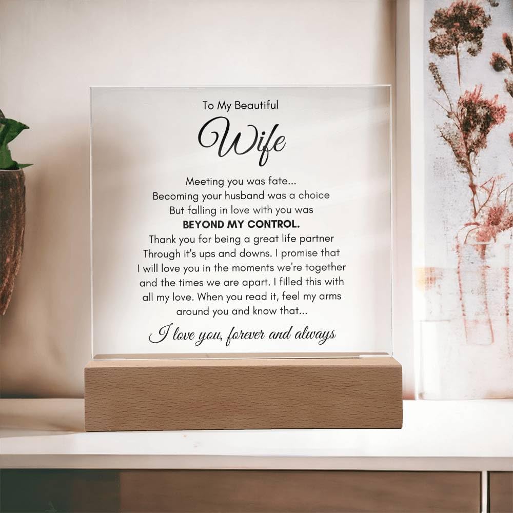 To My Beautiful Wife Birthday Gifts From Husband | Soulmate Acrylic Plaque Gift with Heartfelt Message Card & Gift Box | Anniversary, Birthday, Christmas Gift for Girlfriend, Fiancée, or Future Wife