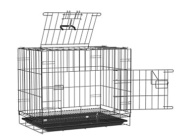 RvPaws Double-Door Folding Metal Dog Cage with Paw Protector Black (Size :30 Inch)
