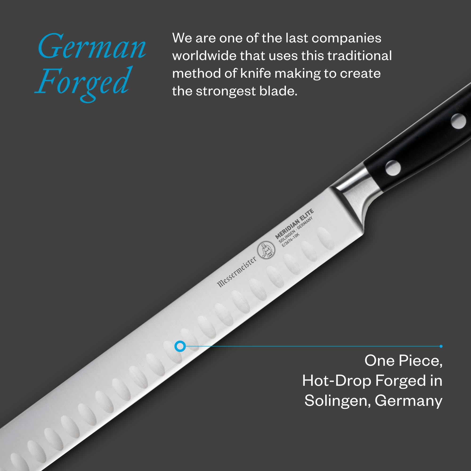 Messermeister Meridian Elite 10” Round-Tip Kullenschliff Slicer Knife - Fine German Steel Alloy Blade - Rust Resistant & Easy to Maintain — Amazon image 5