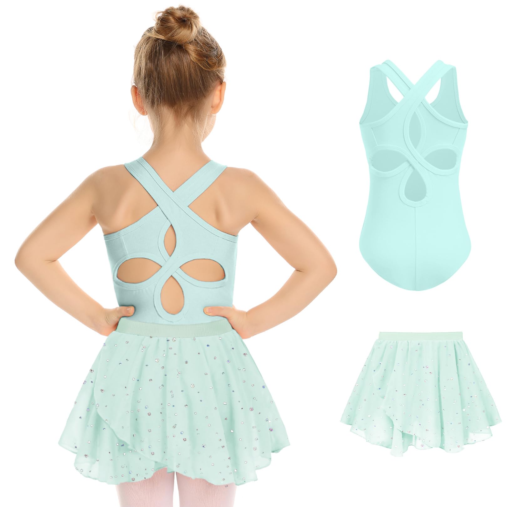 Zaclotre Girls Ballet Leotards Hollow Back Dance Dress with Skirt Combo