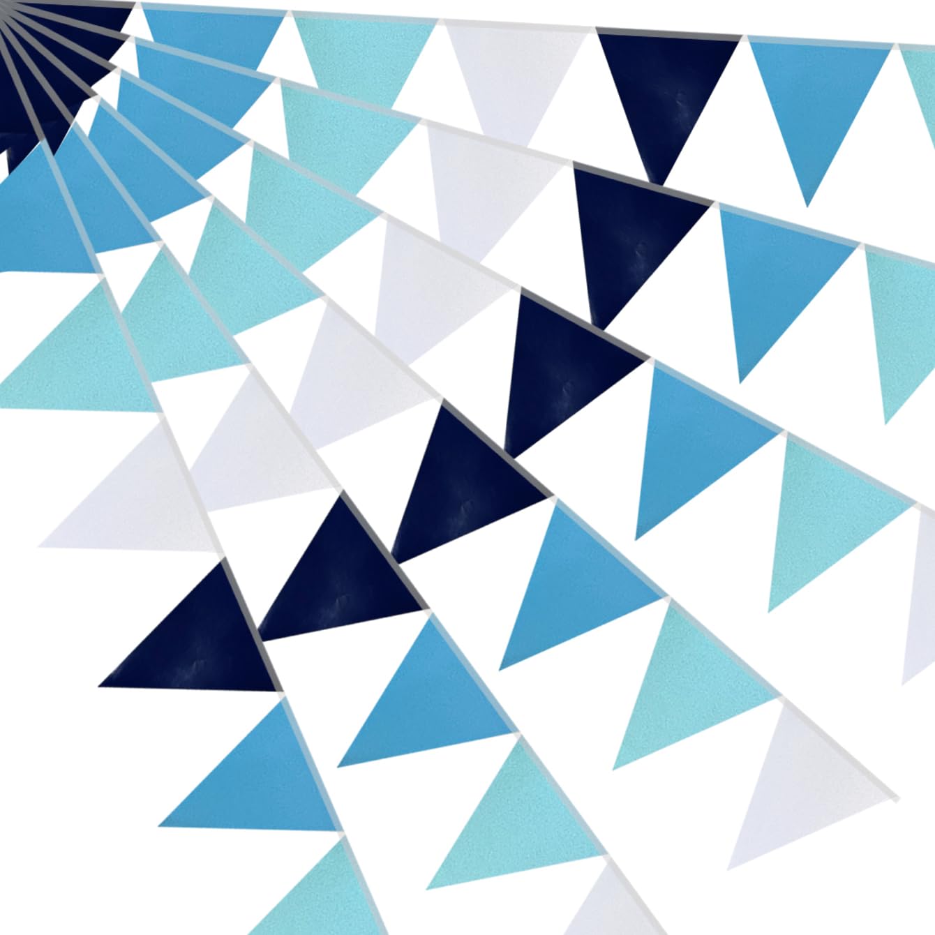 64ft Blue Light Blue White Triangle Pennant Banner Flag Metallic Paper Bunting Garland for Hanging Backdrop Birthday Decorations Graduation Nautical Ahoy Achor Bridal Airplane Marine Party Supplies