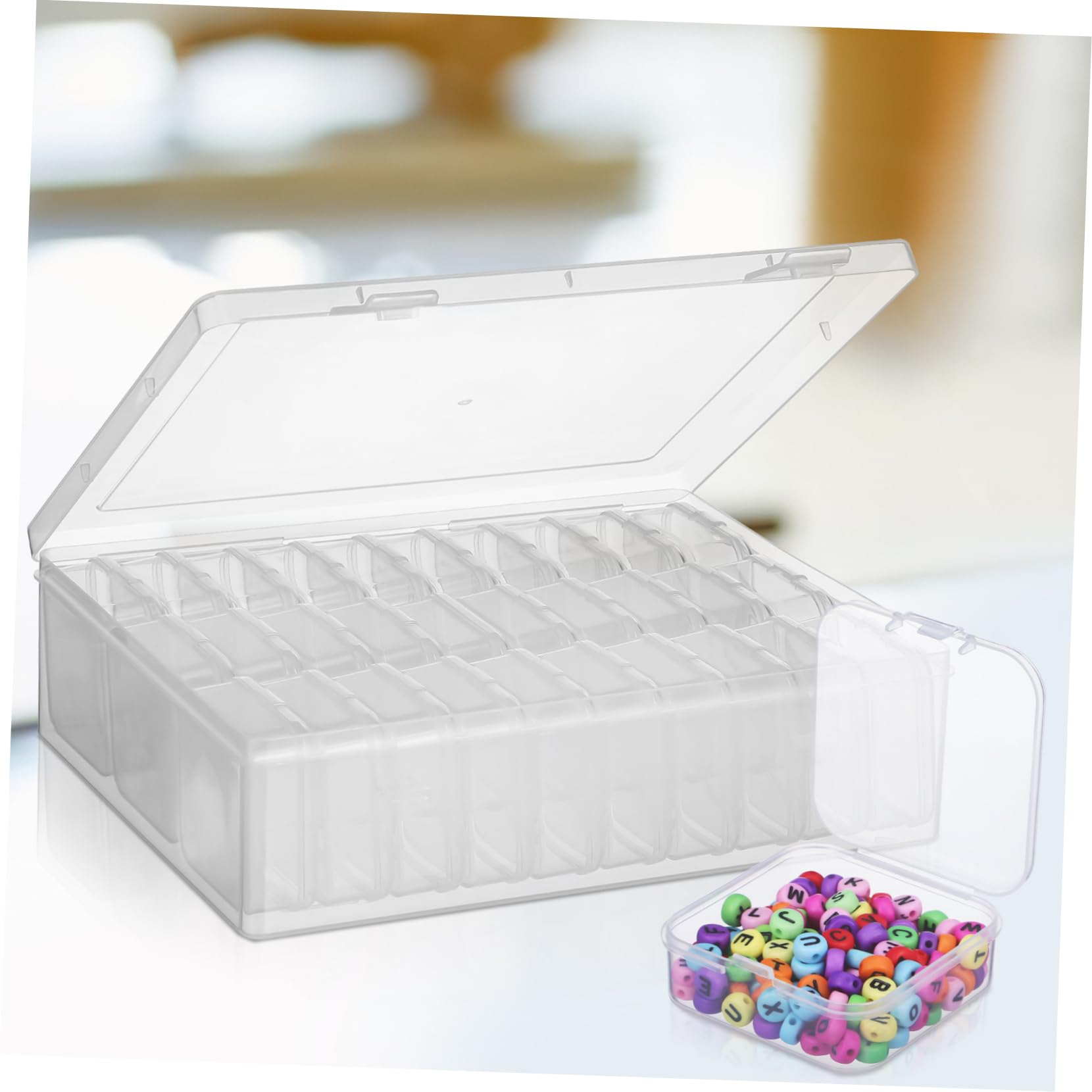 UKCOCO 2 Set Trasparenti Portaoggetti con Scomparti Fissi Organizer Plastica per Perline Gioielli e Accessori Contenitori Compatti per Scrivania e Laboratorio