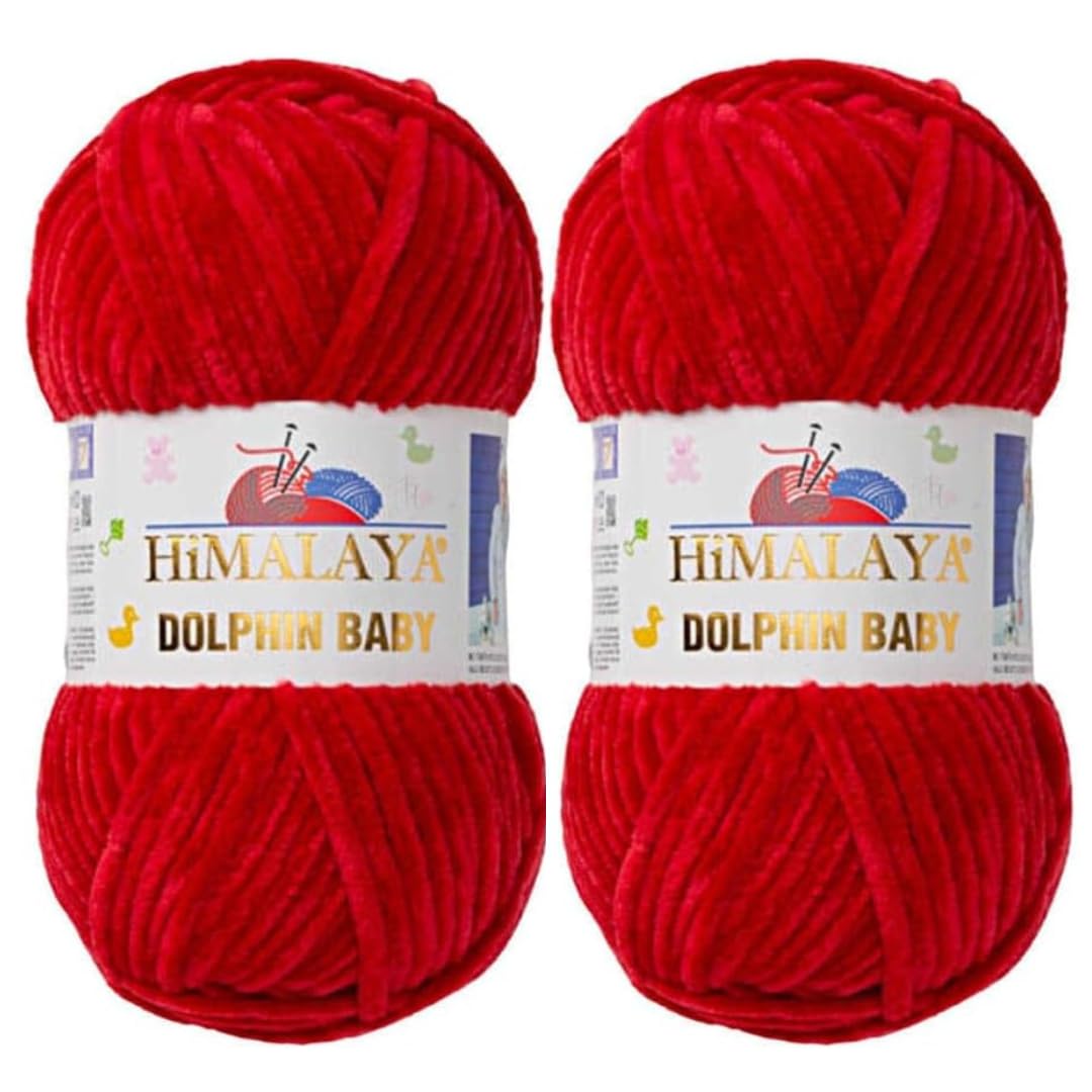 Himalaya Dolphin Baby Yarn 2 X 100g Skeins Super Bulky Yarn for Knitting/Crochet Ideal for Cardigans Shawls Blankets Hats and Home Textiles (2, 80352 Soft RED)