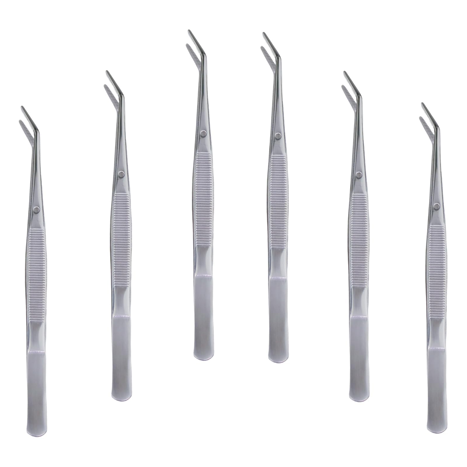 6 Pcs Stainless Steel Tweezers with Curved Serrated Tip Multipurpose Forceps Machine Tweezers Bulk for Crafting