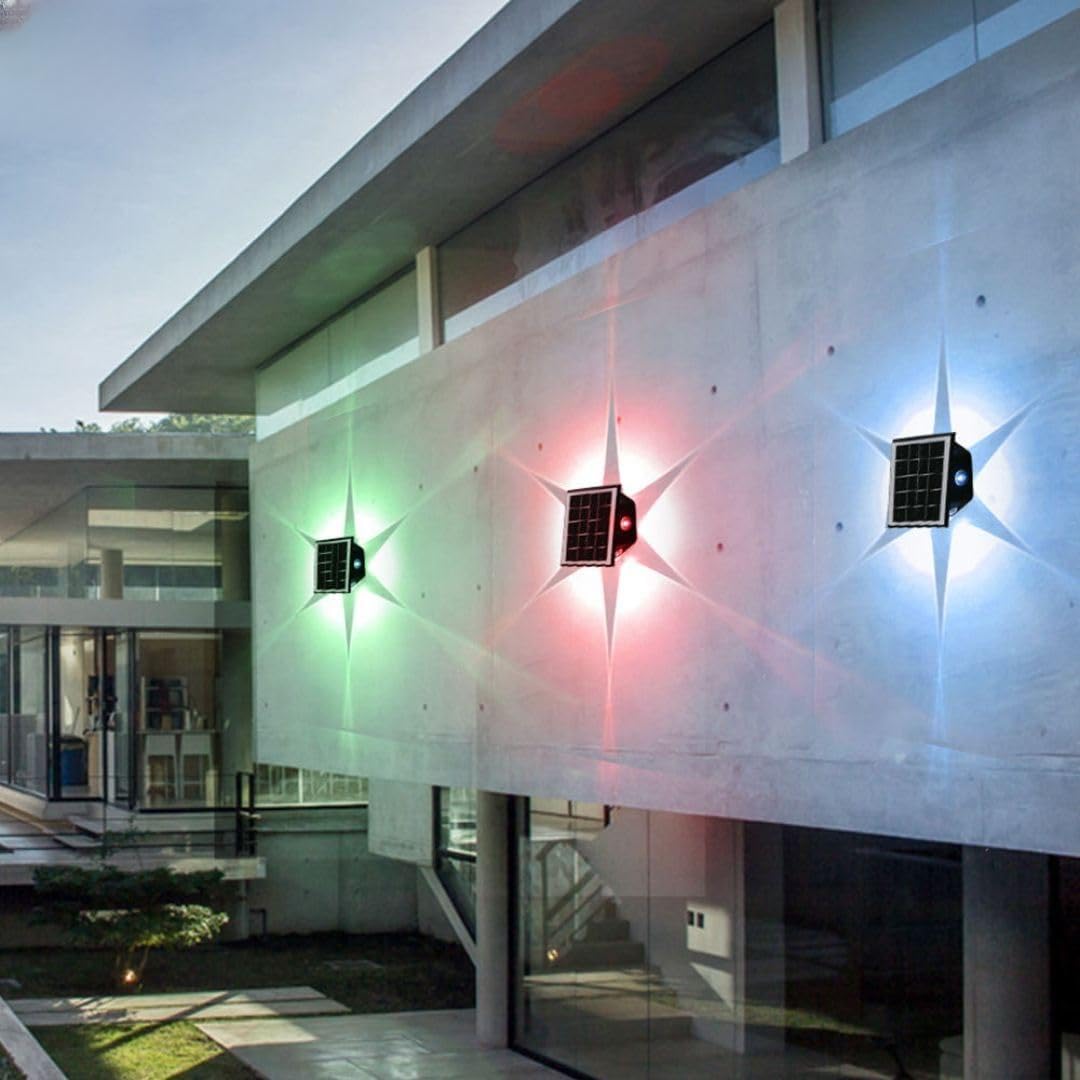 kh 6 LED Solar Wall Light RGB with On Off Button and Water Resistant Outdoor Decorative Lamp for Home, Garden,Terrace, Patio, Deck, Fence, Flood Light Set of 1