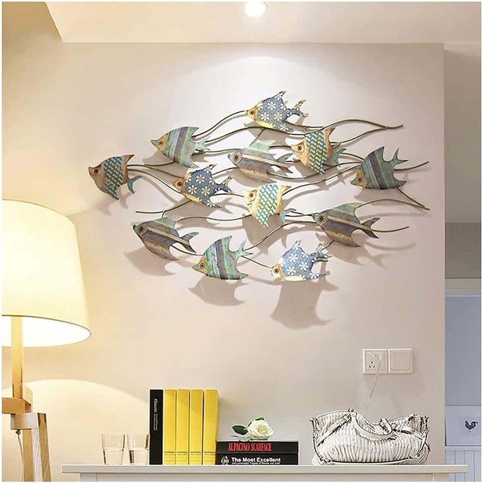 Décoration Murale Poisson Métal 3D pour Salon Moderne Style Bord de Mer