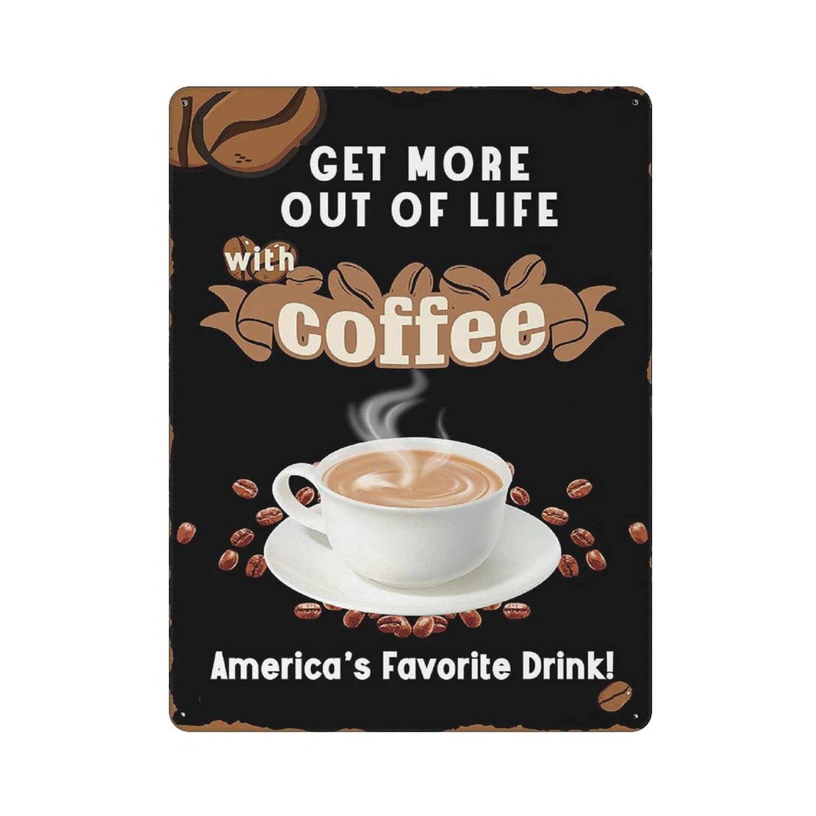 rayprint Metal Tin Sign Life with Coffee Vintage Tin Poster Metal Sign Wall Decoration Country Kitchen Home Garage Decor 16"x12"
