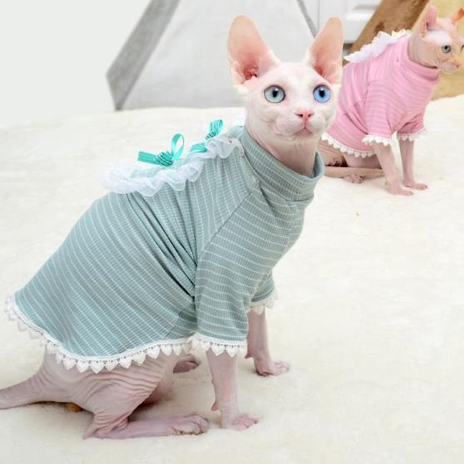 UOSIA Sphynx Hairless Cat Summer T-Shirt - Sleeveless Pullover, Breathable Cotton, With Flounced Sleeves, XS To XL