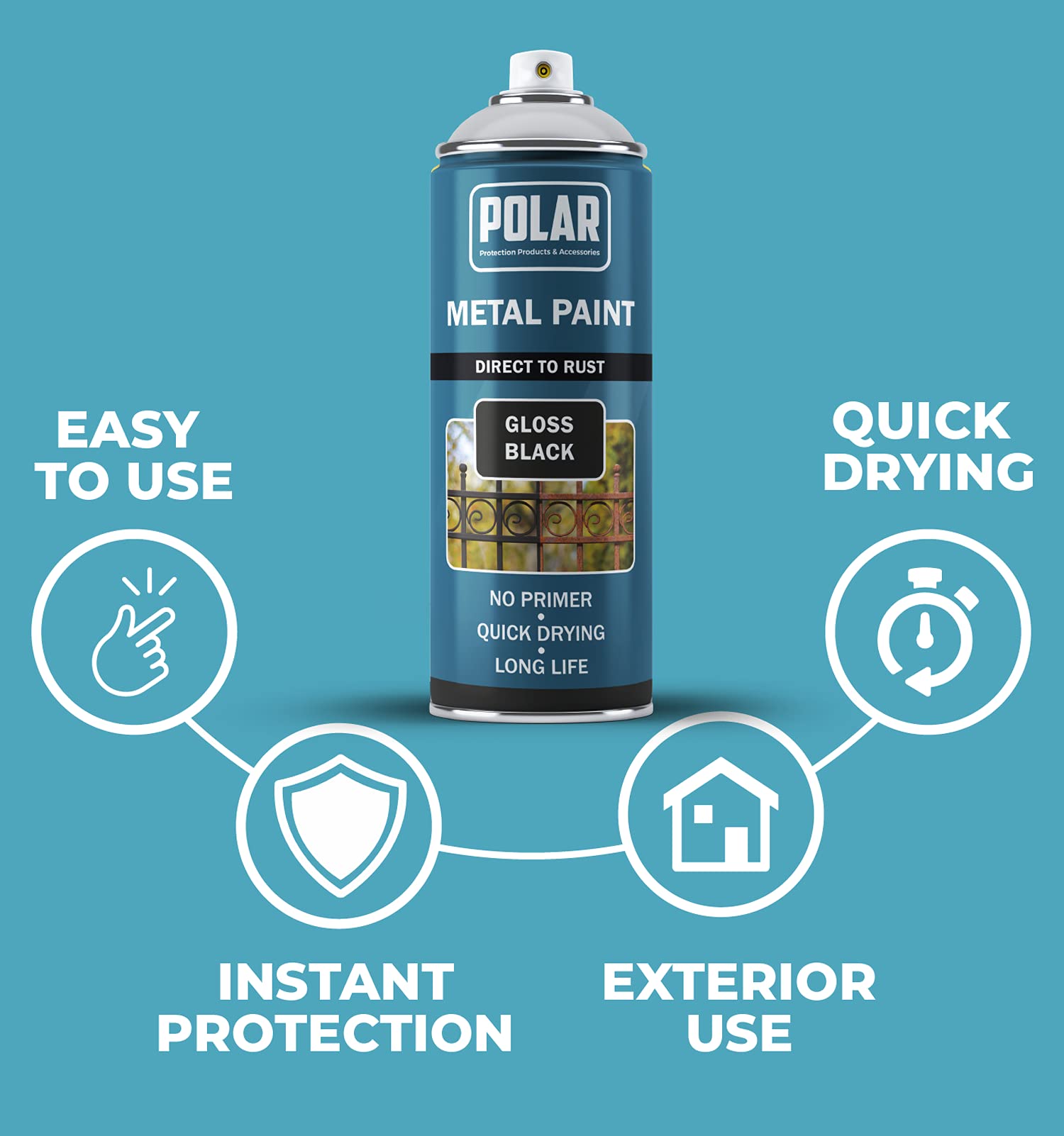 Polar Direct to Rust Satin Black Metal Spray Paint 2 x 400ml