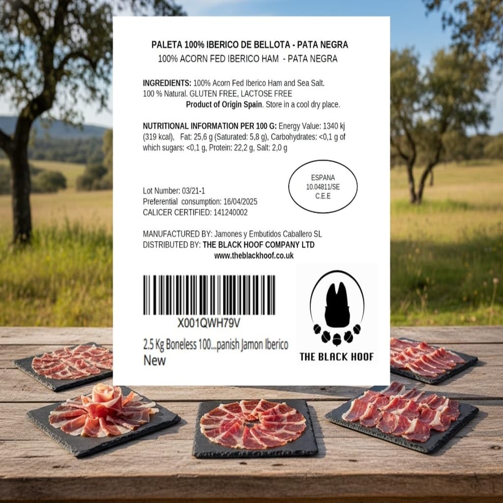 Spalla di Prosciutto 100% Iberico Bellota Pata Negra Disossata (Paleta 100% Iberica de Bellota) ca. 2,5 kg | Stagionato 24+ mesi | Senza additivi | Certificato CERTICALIDAD | Prodotto in Spagna