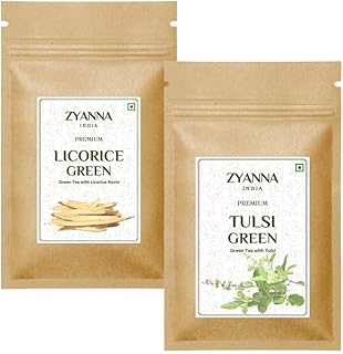 Zyanna Licorice Tea(3.53oz) & Tulsi Green Tea(3.53oz) Combo Pack of 2 (100g x 2)