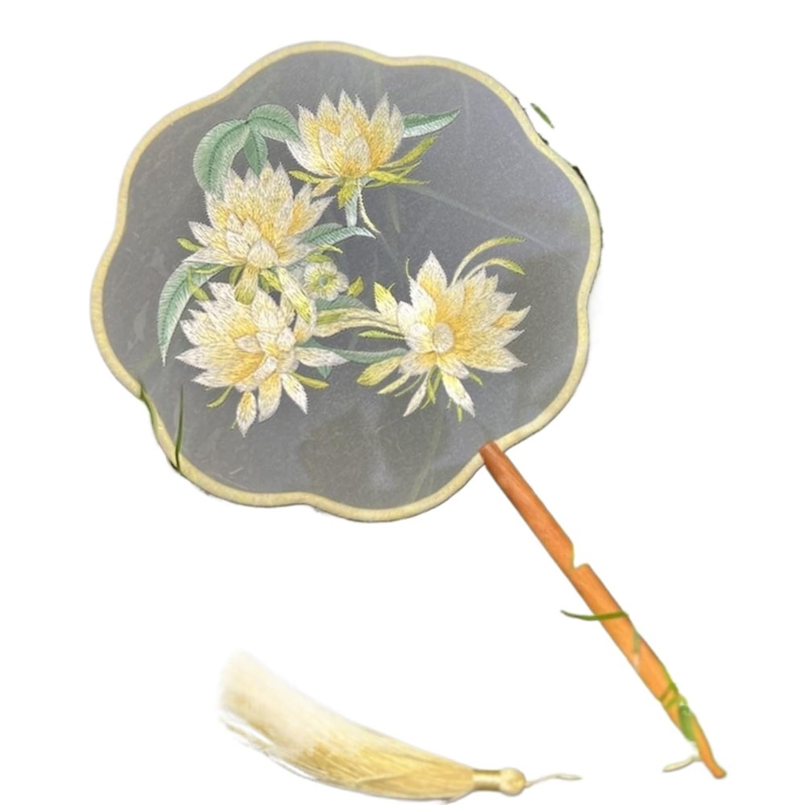 NIRNHYRUR Handheld Embroidered Fan Chinese Style With Tassels