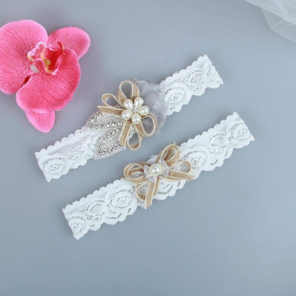 Giarrettiera in Cristallo da Sposa, Accessori da Sposa Giarrettiera in Pizzo Elastico con Passante per Le Gambe-Bianco 5 Pezzi_M, Giarrettiera in Pizzo con Ornamento (Bianco 5 Pezzi XLarge)