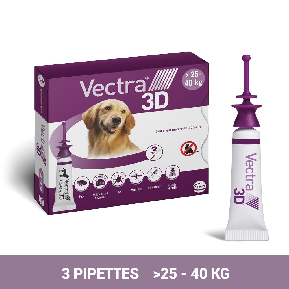 Vectra 3D Solution Spot-on pour Chiens > 25–40 kg - 3 pipettes