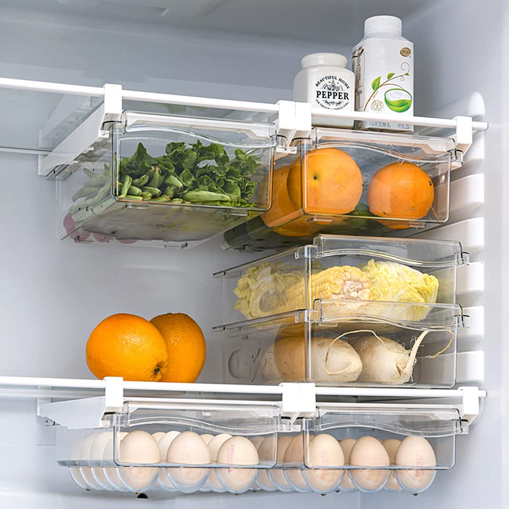 Boîte De Rangement pour RéfrigéRateur, 2PCS Tiroir Frigo, Boîtes De Rangementpour Réfrigérateur avec Tiroir Coulissant, Bac Rangement Frigo Fruits Et Légumes, Rangement Frigo Rétractable.