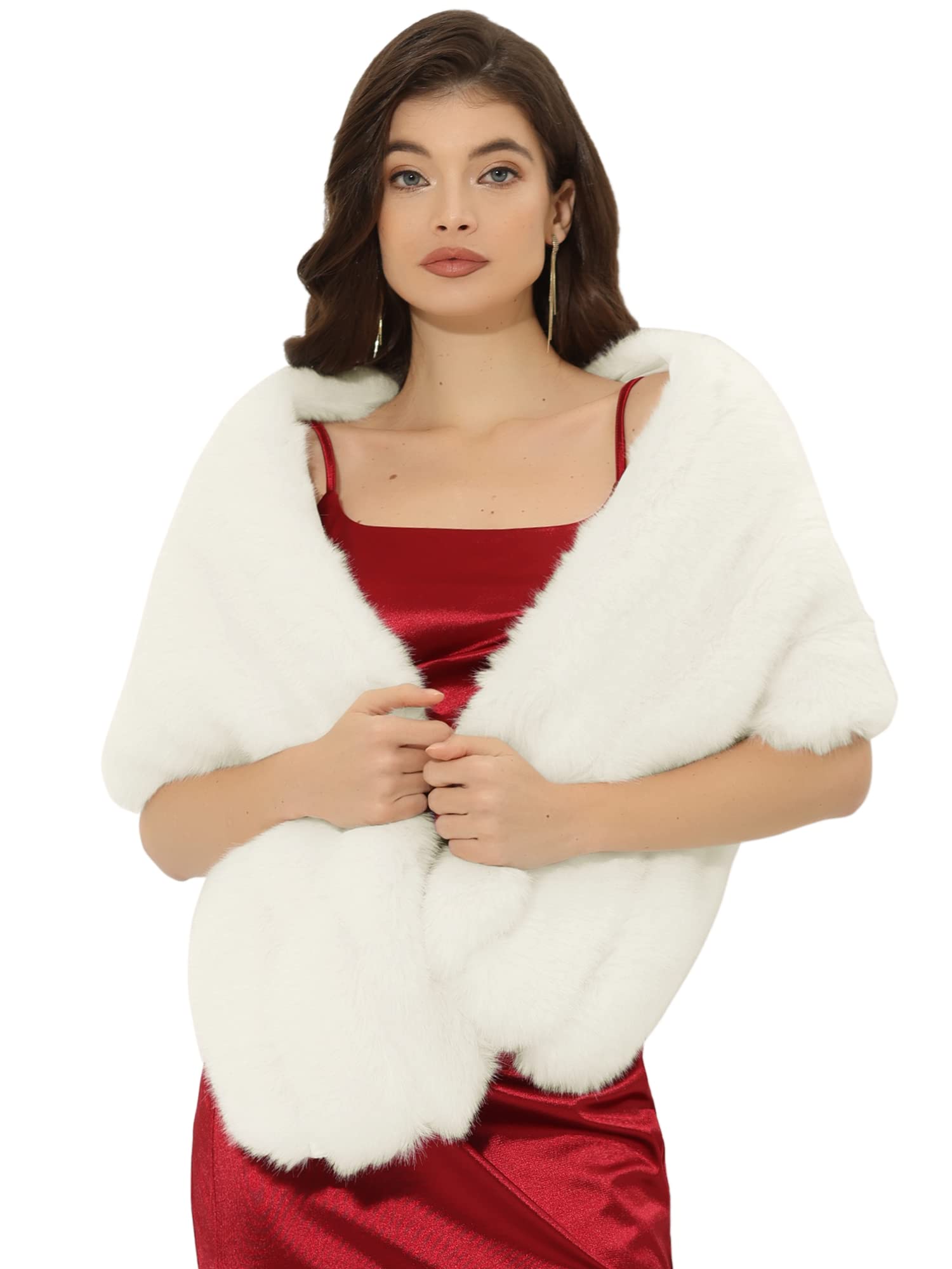 Allegra K Châle élégant en fausse fourrure pour femme - Pour mariage, cocktail, fête, blanc, Medium