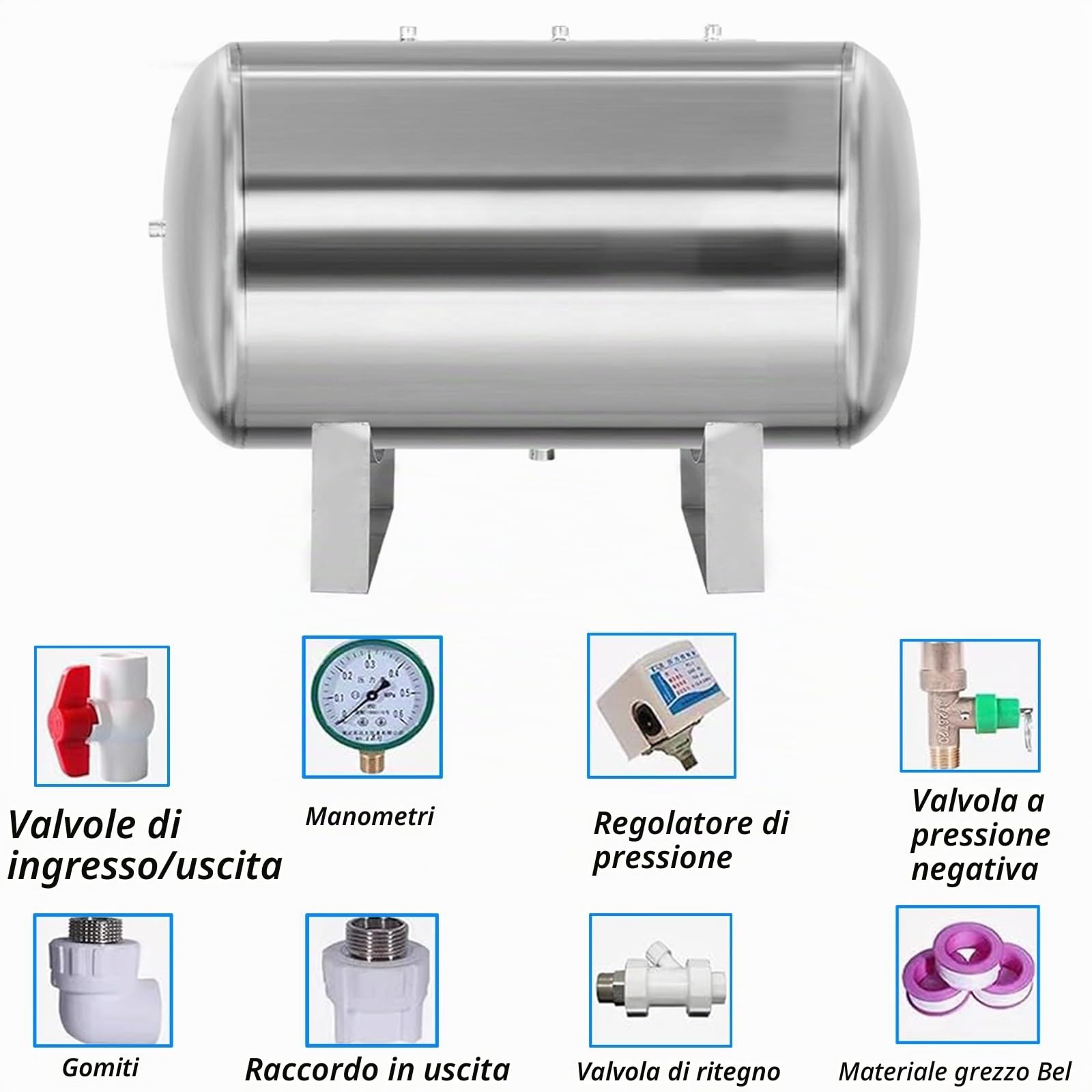 Serbatoio a Pressione per l'acqua 100 200 250 300 L Serbatoio A Pressione dell'Acqua, Serbatoio A Pressione Orizzontale dell'Acciaio Inossidabile(100 Liter)
