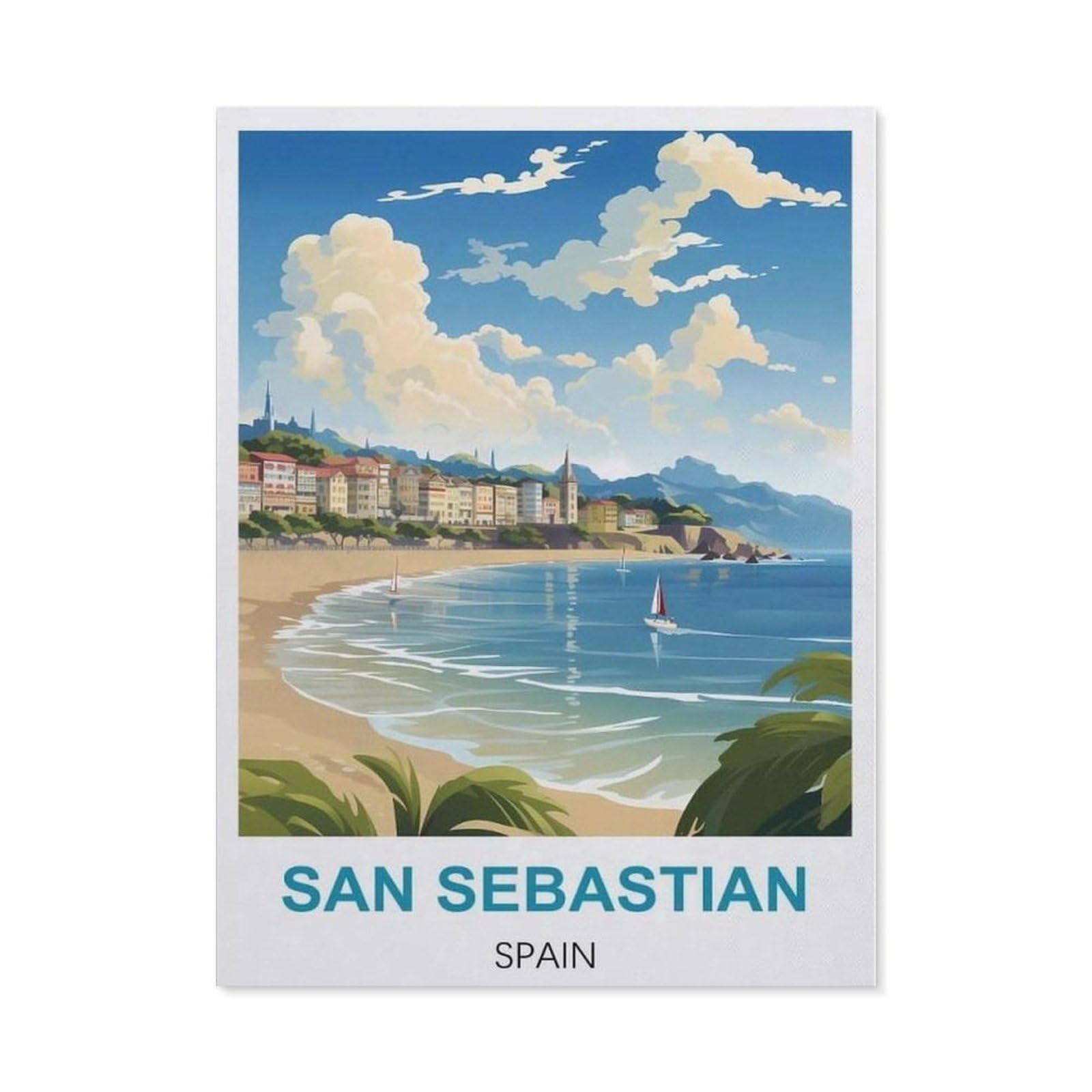 BEAYODKP DIY Diamond Painting，San Sebastian Spain Vintage Travel Poster，Cross Stitch Full Drill 5D Embroidery Mosaic Wall Decor Art（40 x 50 cm/15.74 x 19.68 inches）-CB95
