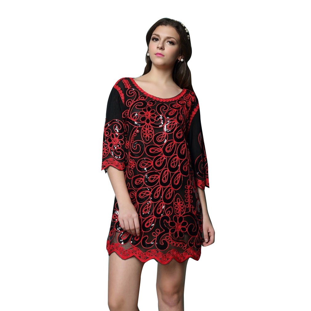1920s Gatsby Dress Red Peacock Long Sleeve Dress For Women