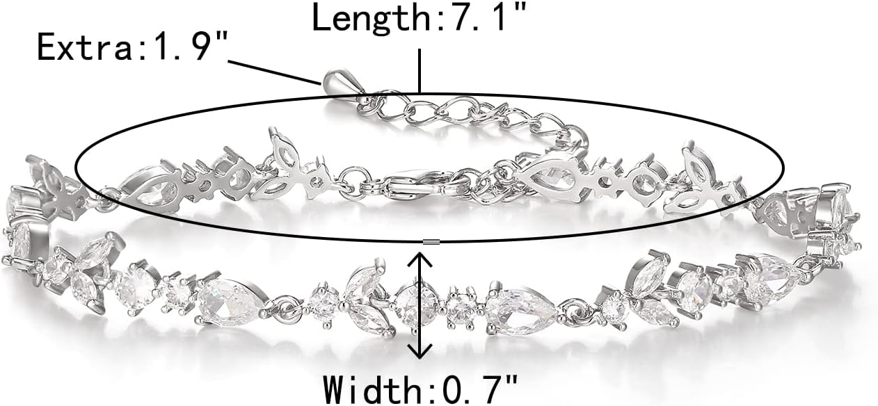 Crysdue Wedding Bridal Link Bracelet for Brides Bridesmaids, Marquise Cubic Zirconia Tennis Bracelets for Women Prom Jewelry - Image 5