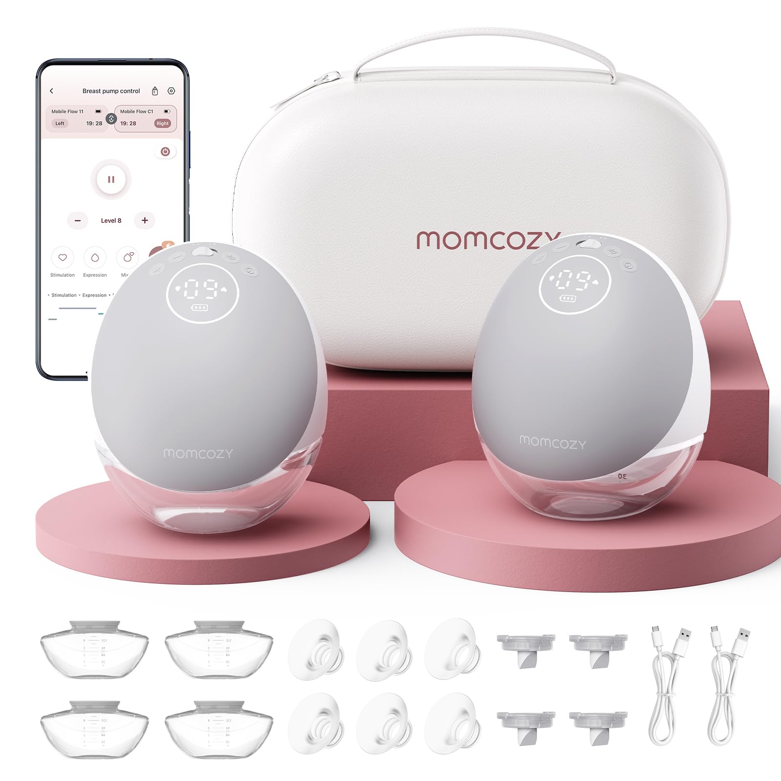 Photo 1 of Momcozy Breast Pump Hands Free Upgraded Mobile Flow | M9, App Discreet Control with Personalized Multi-Modes & 15 Levels, Wearable Breast Pump 24mm, 2 Pack Gray