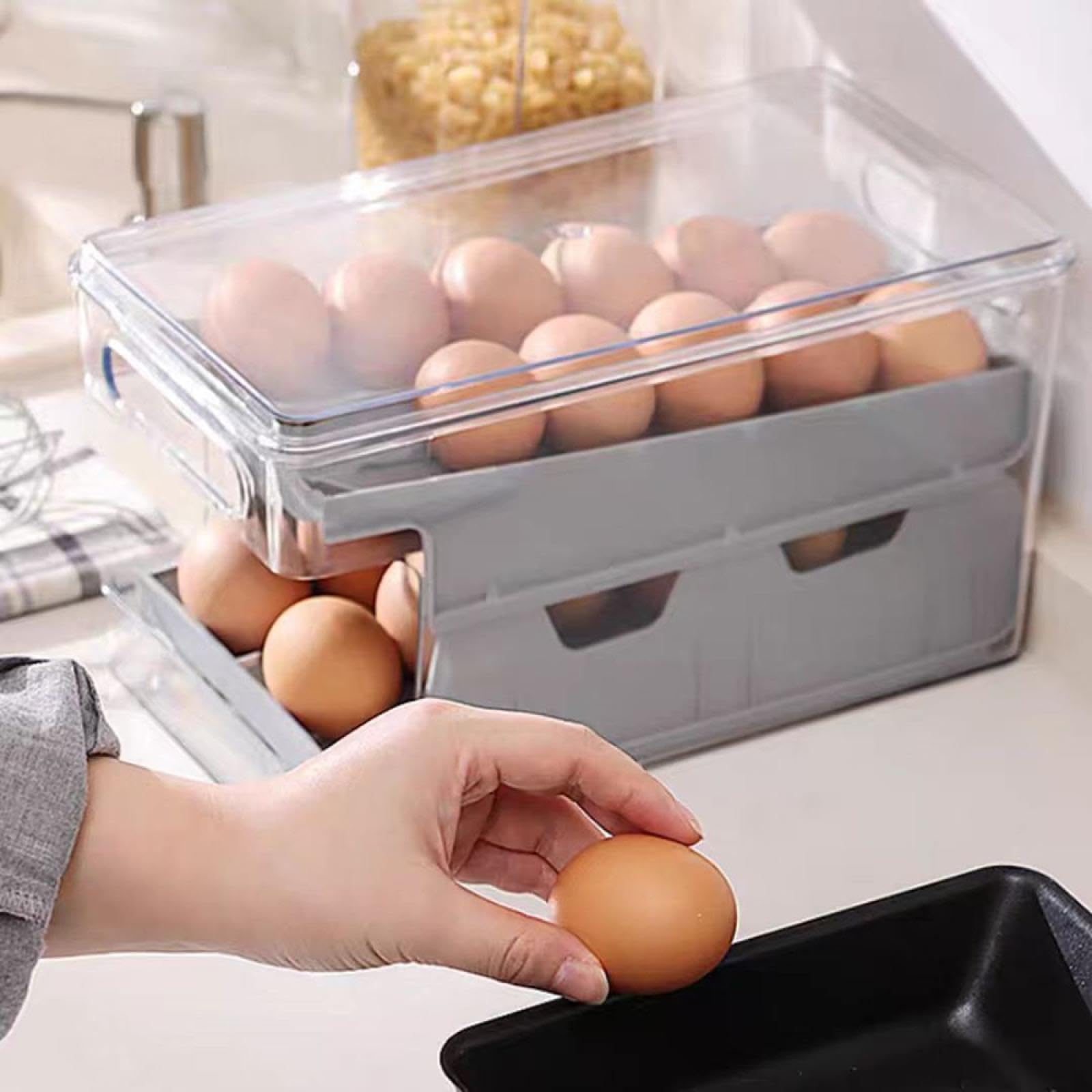 Caja de Almacenamiento de Huevos de Doble Capa,Soporte para Huevos para refrigerador,Almacenamiento de Huevos para encimera,Organizador de Huevos,Dispensador de Huevos para refrigerador