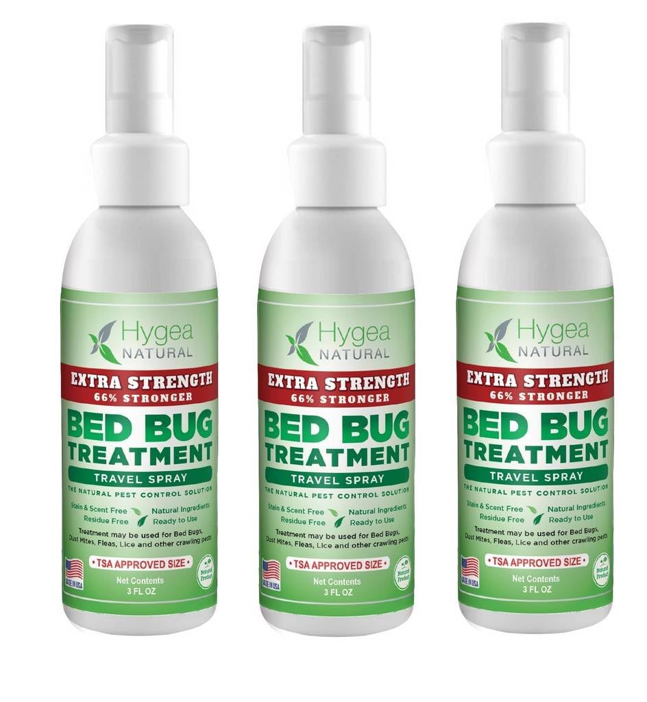 Hygea Natural Extra Strength Bed Bug & Mite Natural Travel Spray - TSA Approved 3 oz Size - Child & Pet Friendly - Stain & Odor Free - for Hotel, Suitcase, Backpack - 66% Stronger Formula (3 pack)