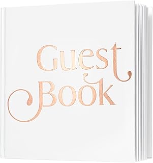 Calculs Classic Polaroid Guest Book Photo Guestbook Birthday Party Album Wedding Shower Sign in Book Blank Pages 8.5” Square Hardcover for Instant Film White Cover Rose Gold Gilding