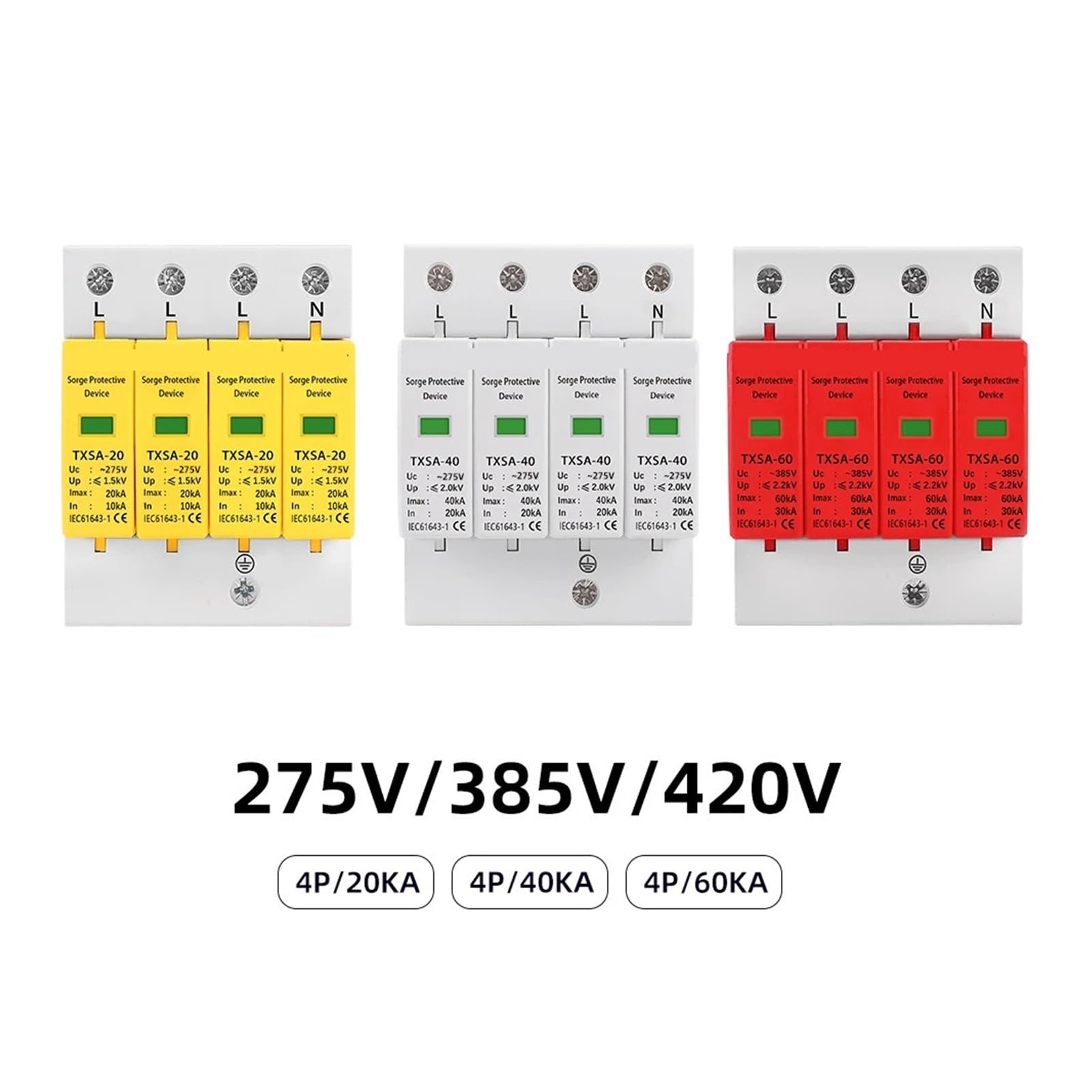 Protector contra sobretensiones y pararrayos Dispositivo de protección contra sobretensiones SPD 4P for distribución de CA de bajo voltaje, módulo pararrayos doméstico LBO 20KA 40KA 60KA(385V,30-60KA)