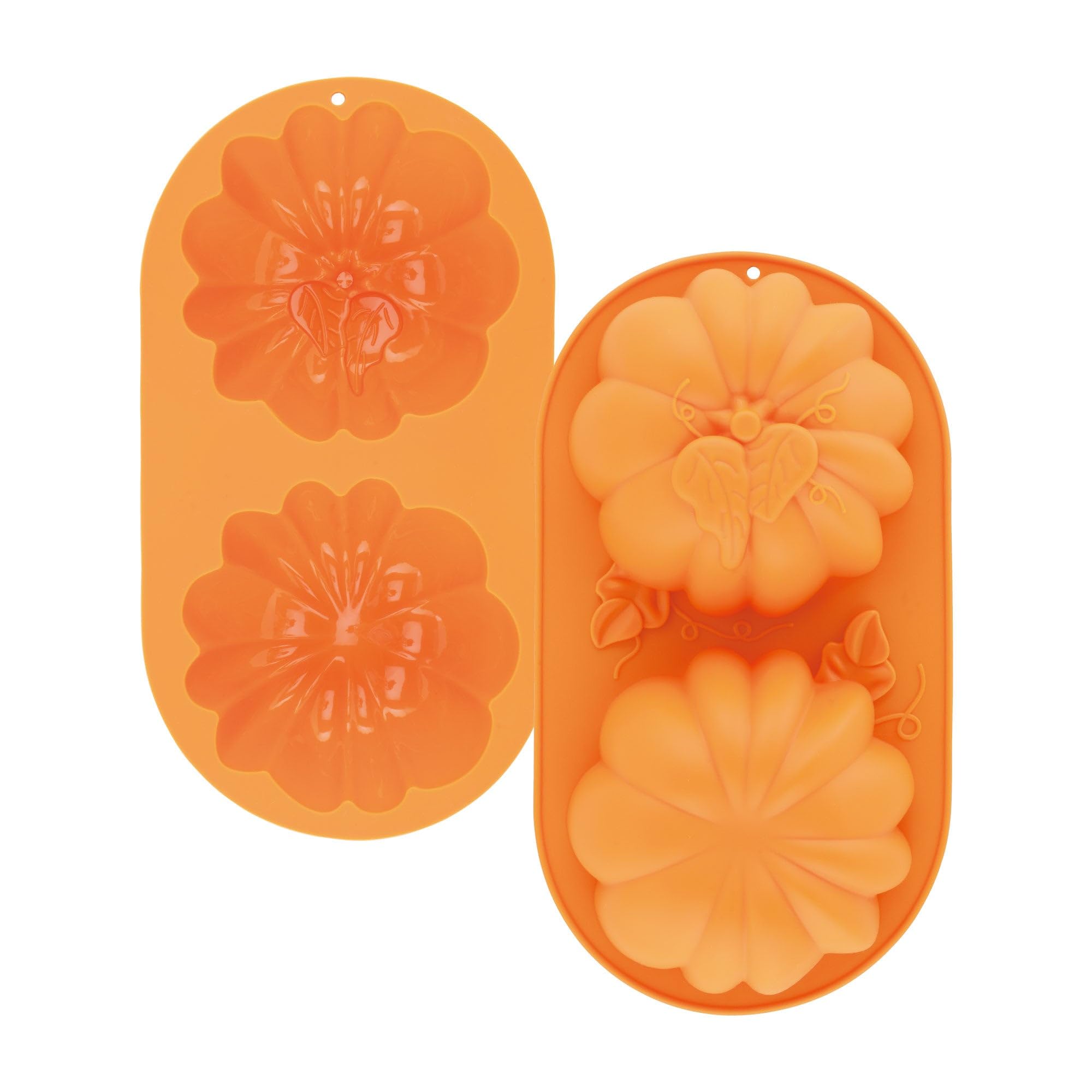 Supreme Housewares Juego de 2 moldes de silicona para tartas de calabaza, 2 cavidades, molde de decoración de cocina para cosecha de otoño, Halloween (molde con 2 cavidades)