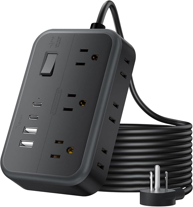 Extension Cord 25 Ft NTONPOWER Long Extension Cord with 6 Widely Spaced Outlet, Surge Protector Power Strip with 4 USB Port(2 USB-C), Wall Mount for Home Office, Dorm Room and Nightstand, Black