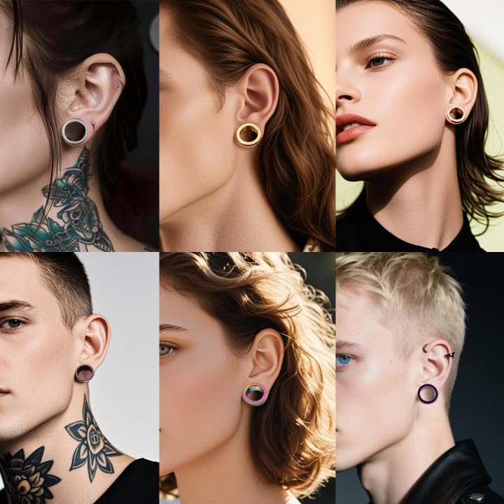 Miniatura 2 de Juego de 12 tapones para los oídos de acero inoxidable 316L, calibre grande, tornillo de estiramiento, ajuste de túneles calibre 0.07 oz - 1 pulgada