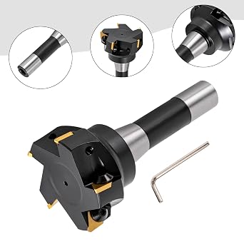 Indexable End Mill, R8 Shank End Mill 3'' Cutting Depth HRC40 Carbide Indexable End Mill Milling Lathe Lathing 5 Flutes+Key