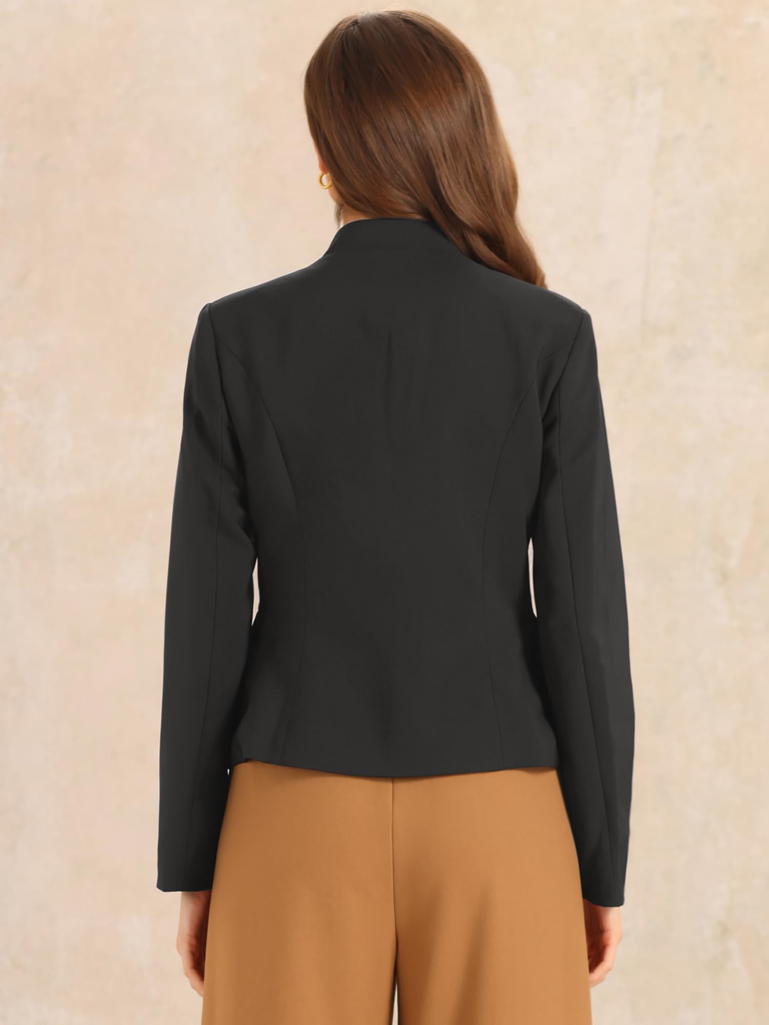 Allegra K Femme Blazer Col Montant Revers Cranté Manches Longues | Épaules Matelassées 2 Poches Rabat Réunion Bureau