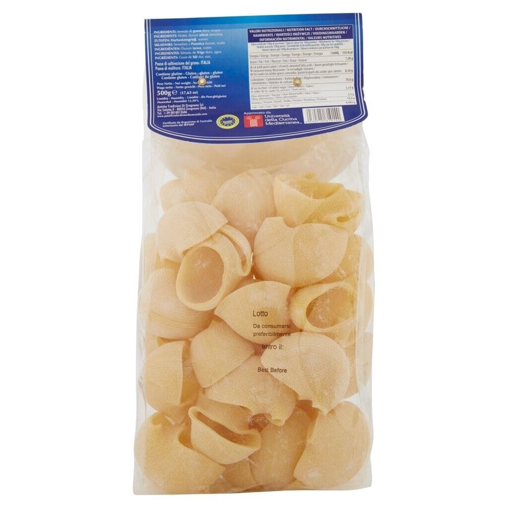 Pastificio Ferdinando II Lumaconi Pasta di Gragnano I.G.P. Lot de 6 pâtes à la semoule de blé dur, 500 g