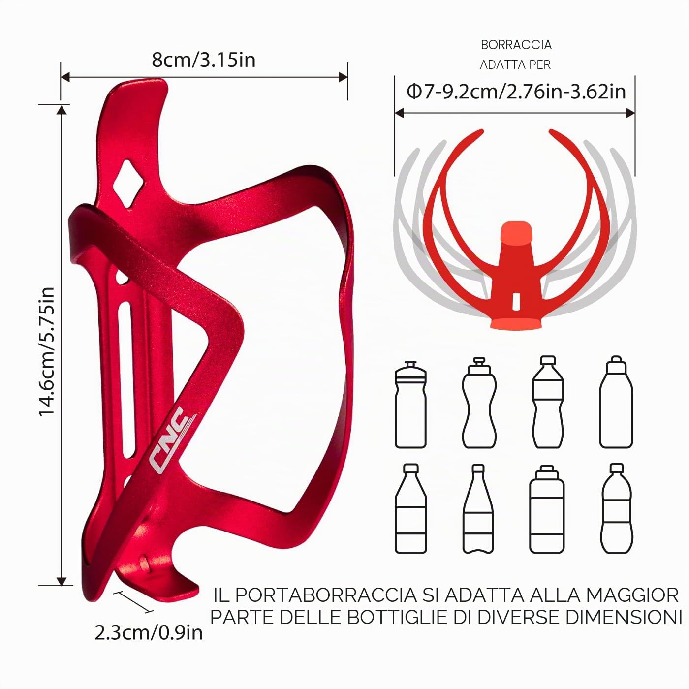 CNC Portaborraccia，Portaborraccia Bici MTB，Alluminio Portaborraccia per Bicicletta，2 PCS，Rosso