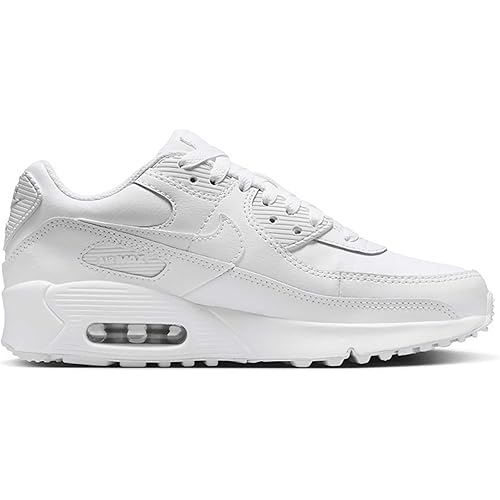 Nike Air Max 90 Big Kids' Shoes (HF6358-102, White/Metallic Silver/White/White) Size 7