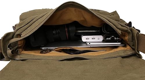 Miniatura 6 de Sechunk Vintage Militar - Bolso bandolera para portátil piel tamaño mediano